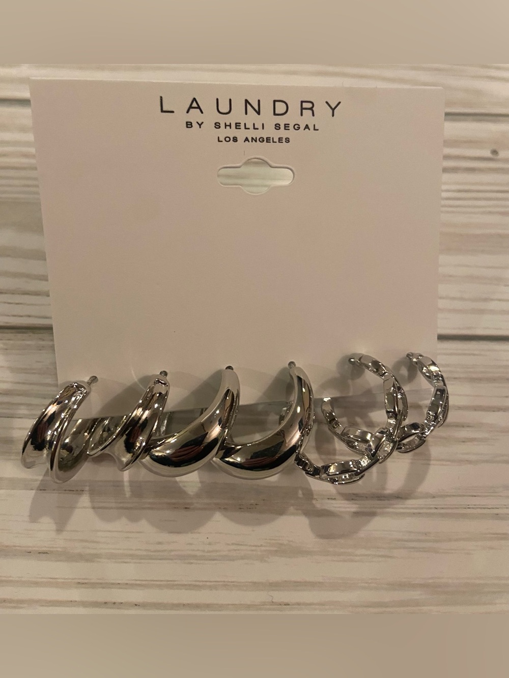 New Laundry by Shelli Segal silver tone hoop earrings set